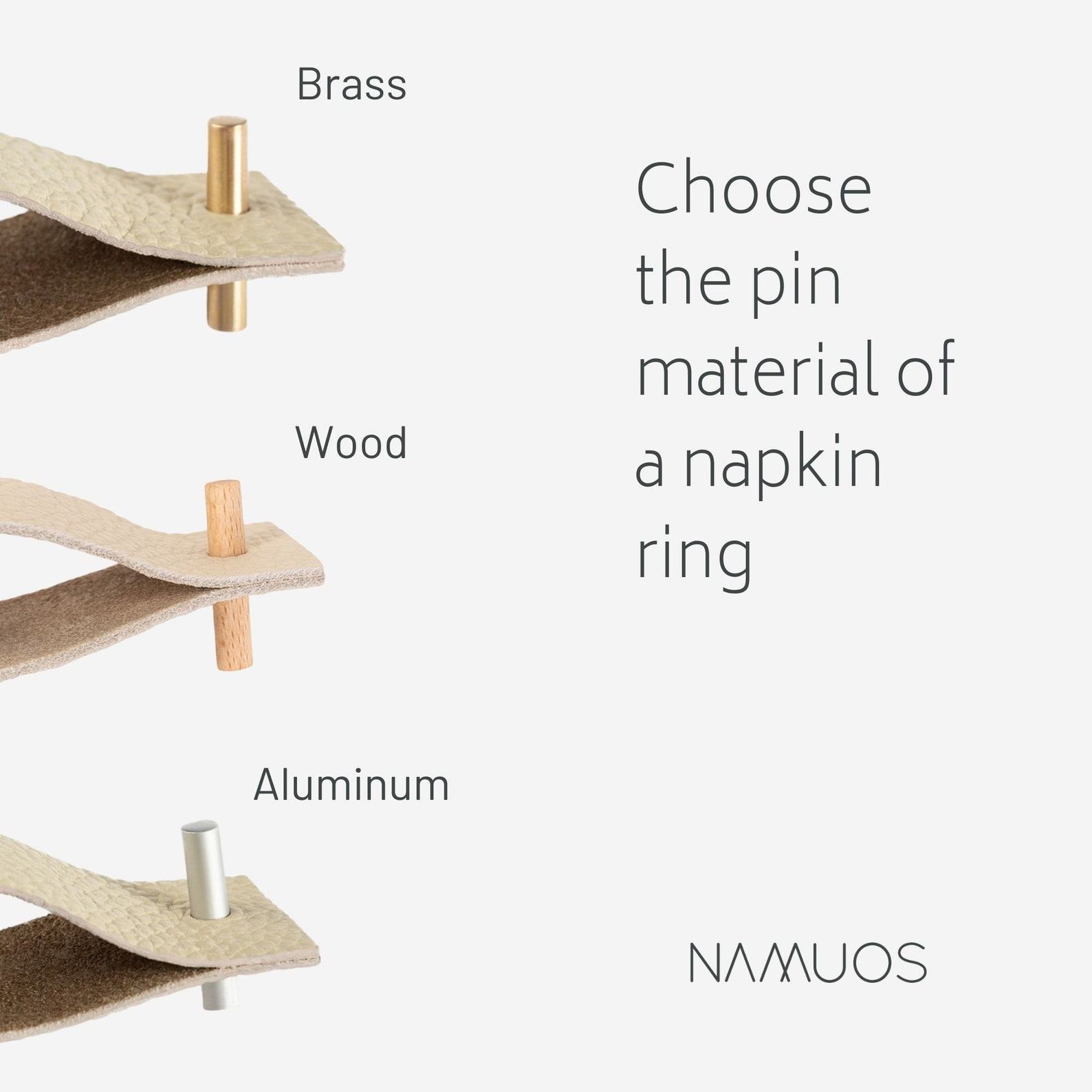 Modern Leather Napkin Rings with Brass, Steel, or Wooden Pin | Elevate Your Table Decor
