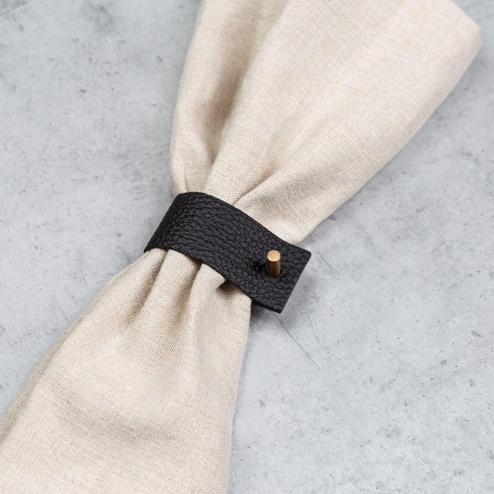 Modern Leather Napkin Rings with Brass, Steel, or Wooden Pin | Elevate Your Table Decor