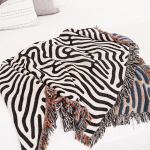 Modern Woven Throw Blanket Minimalist Black and White Accent for Couch or Bed