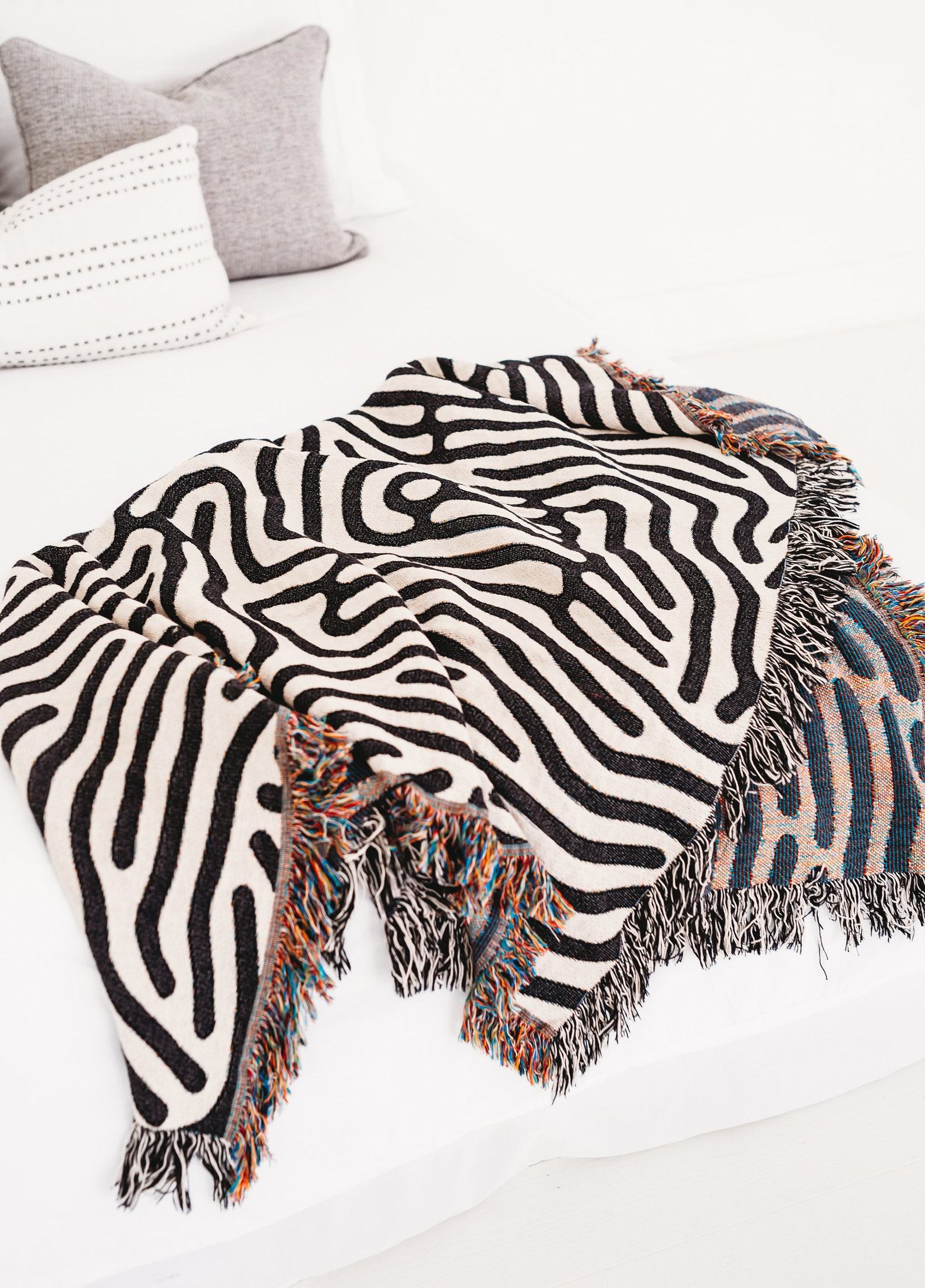 Modern Woven Throw Blanket Minimalist Black and White Accent for Couch or Bed - Image 3