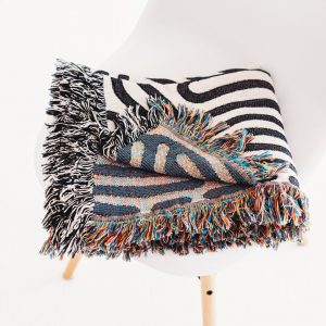 Modern Woven Throw Blanket Minimalist Black and White Accent for Couch or Bed