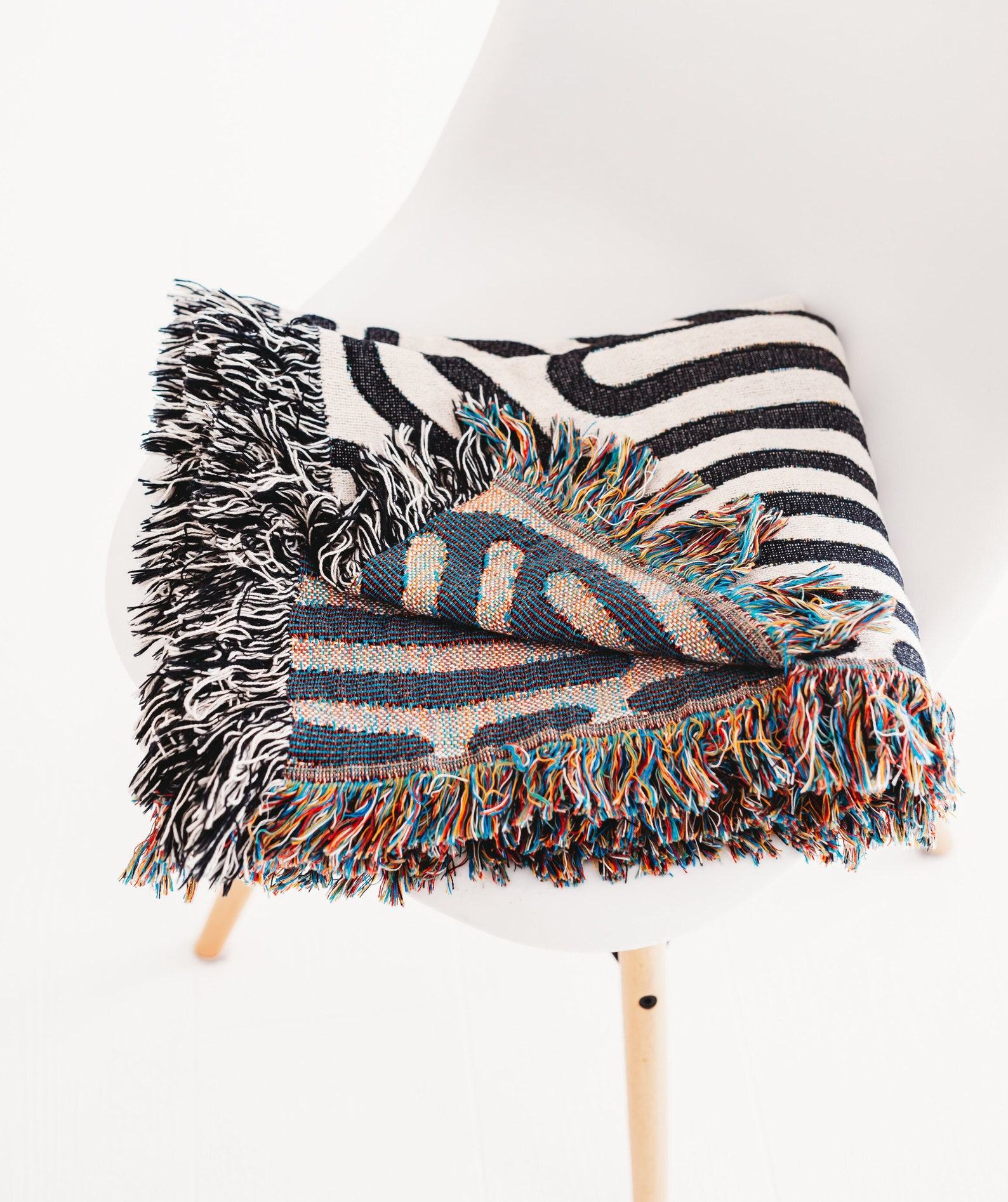 Modern Woven Throw Blanket Minimalist Black and White Accent for Couch or Bed - Image 2