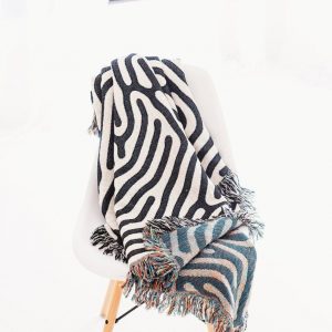 Modern Woven Throw Blanket Minimalist Black and White Accent for Couch or Bed