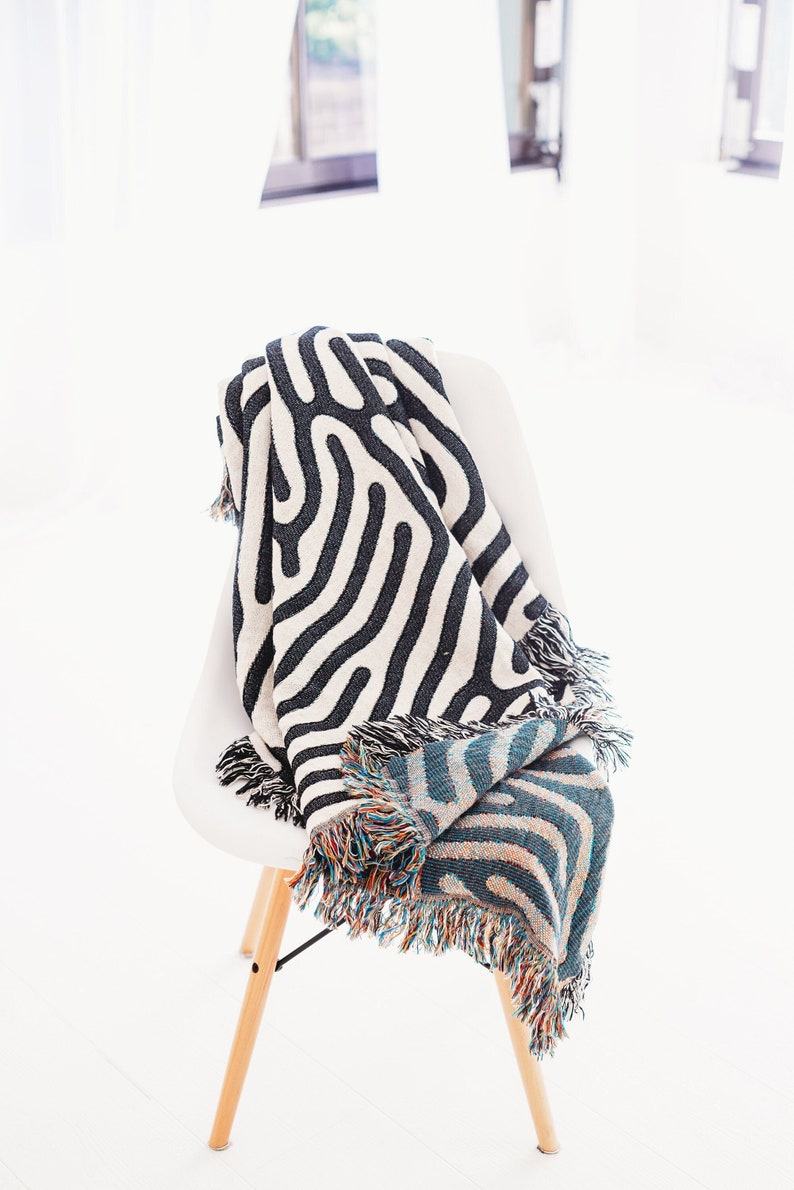 Modern Woven Throw Blanket Minimalist Black and White Accent for Couch or Bed