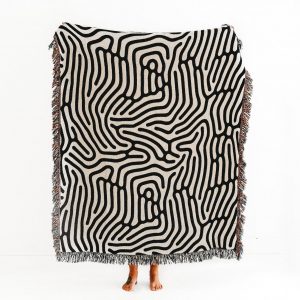 Modern Woven Throw Blanket Minimalist Black and White Accent for Couch or Bed