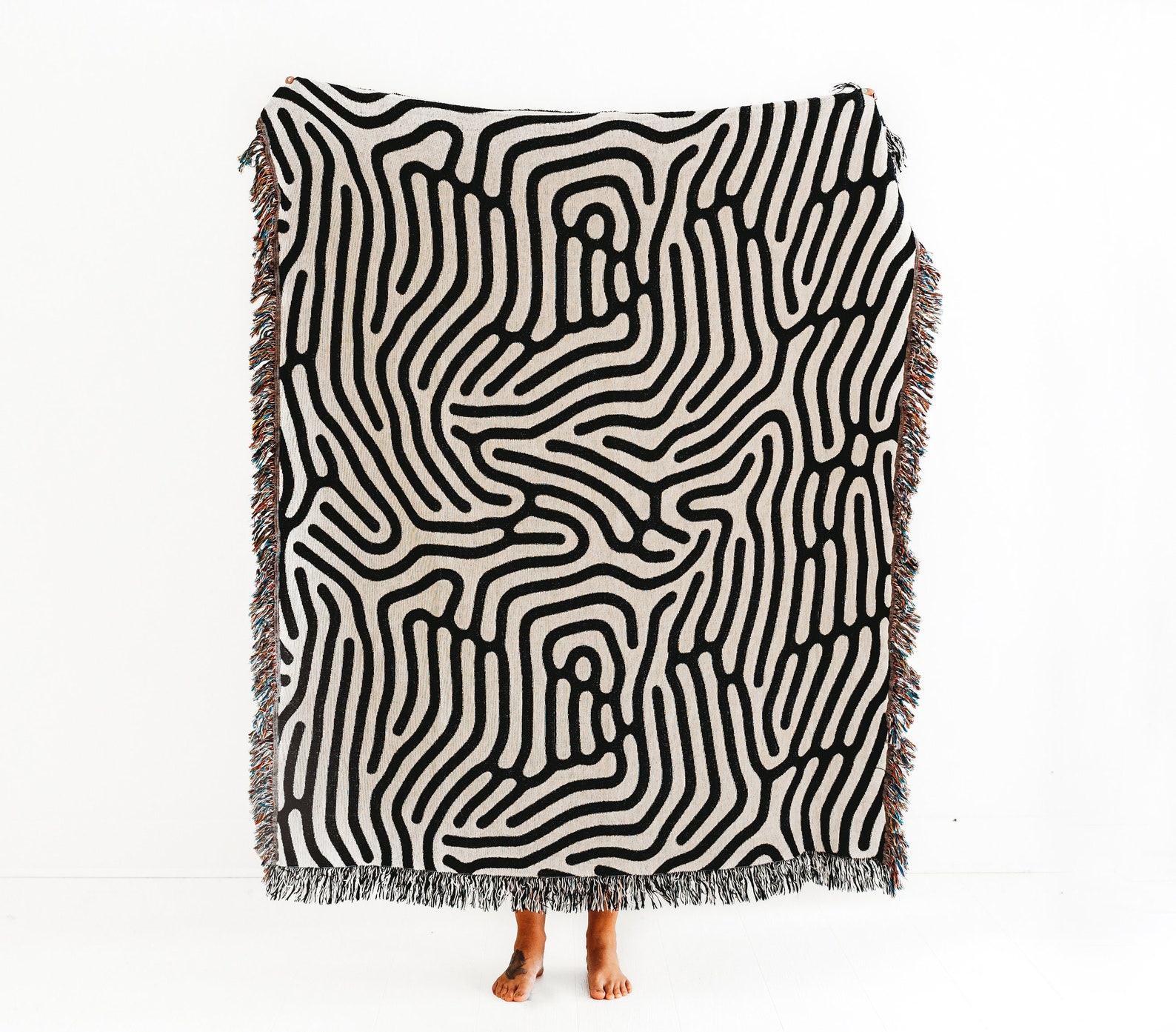 Modern Woven Throw Blanket Minimalist Black and White Accent for Couch or Bed - Image 6