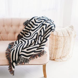 Modern Woven Throw Blanket Minimalist Black and White Accent for Couch or Bed