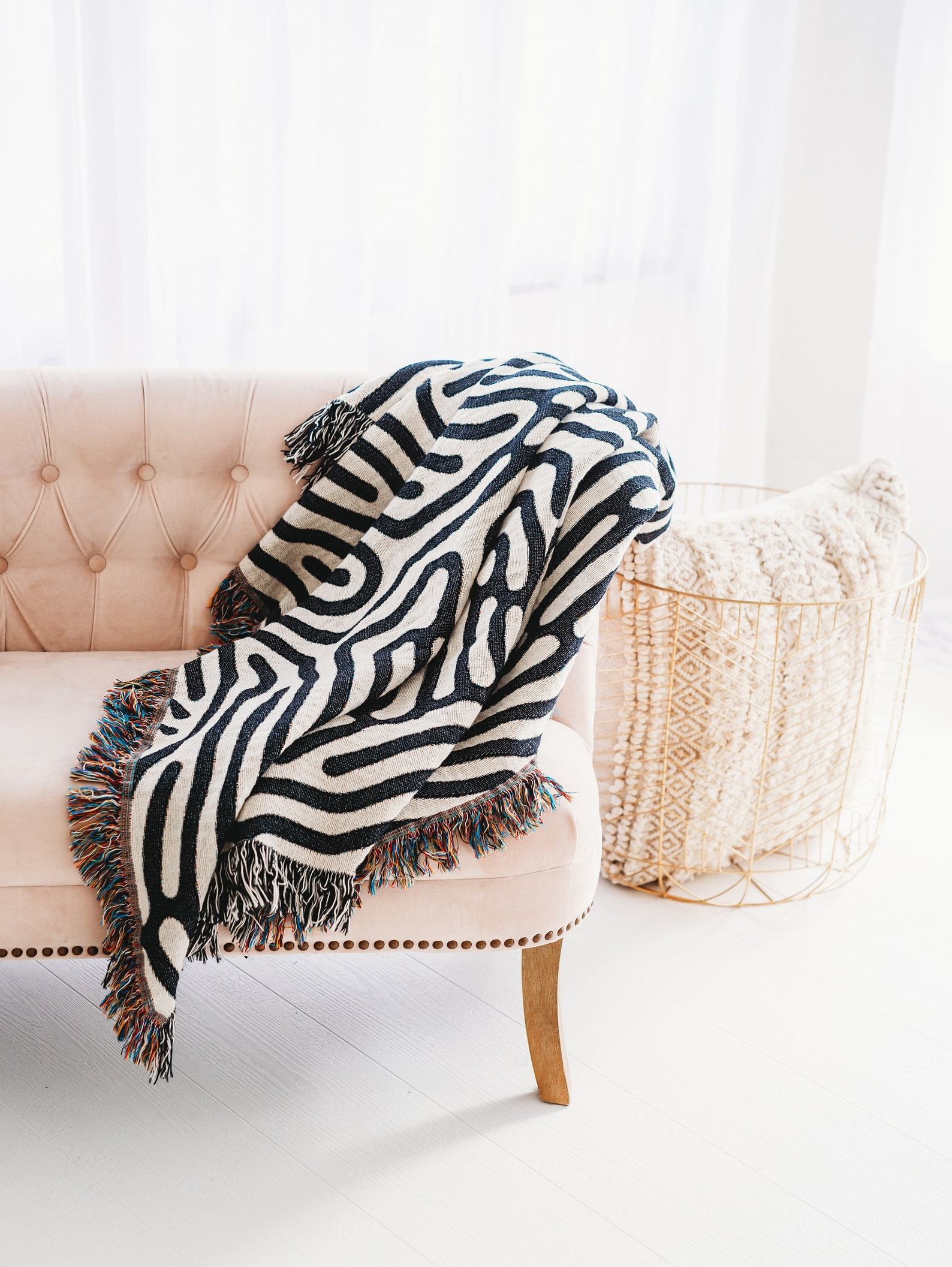 Modern Woven Throw Blanket Minimalist Black and White Accent for Couch or Bed - Image 5