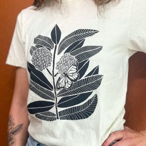 Monarch Butterfly and Milkweed A Symbiotic Symphony on a Handcrafted Tee
