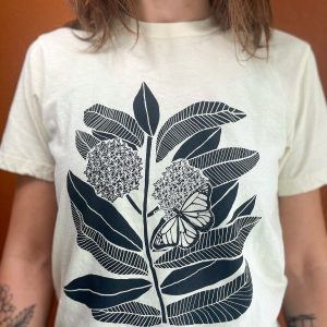 Monarch Butterfly and Milkweed A Symbiotic Symphony on a Handcrafted Tee