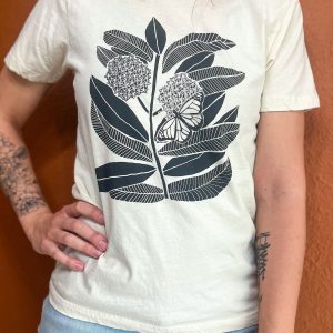 Monarch Butterfly and Milkweed A Symbiotic Symphony on a Handcrafted Tee