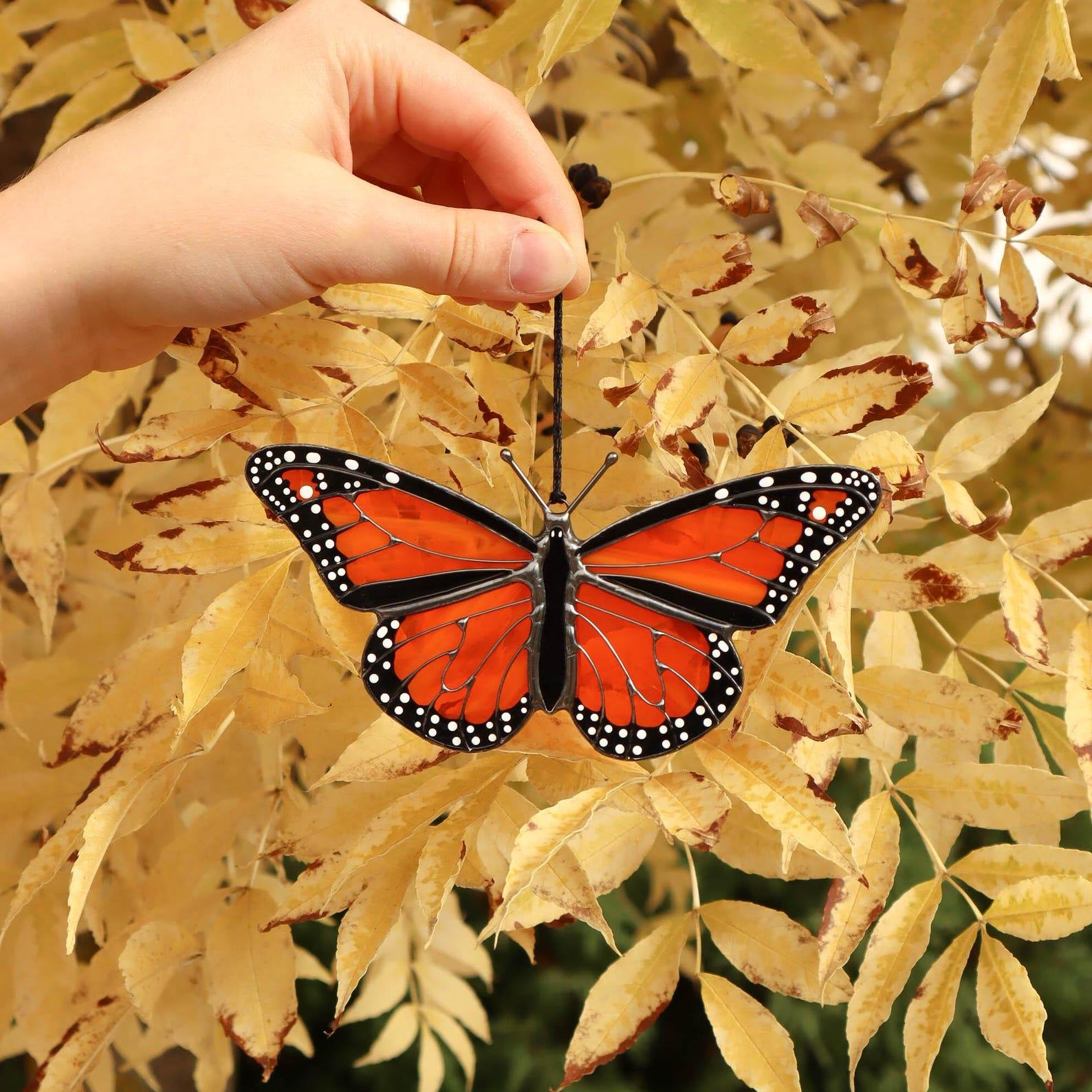 Monarch Butterfly Suncatcher – Stained Glass Ornament, Handmade Holiday & Garden Decor