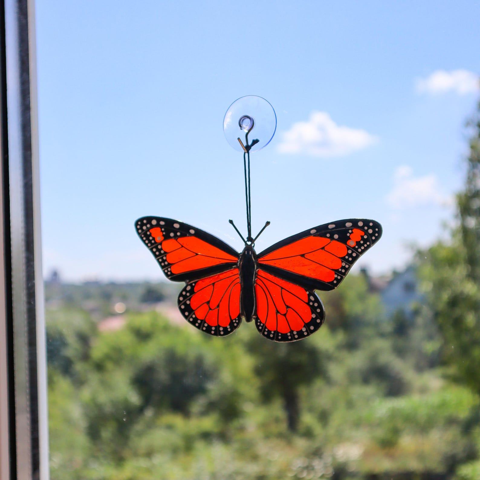 Monarch Butterfly Suncatcher – Stained Glass Window Hanging, Handmade Present for Mom, Modern Home Decor