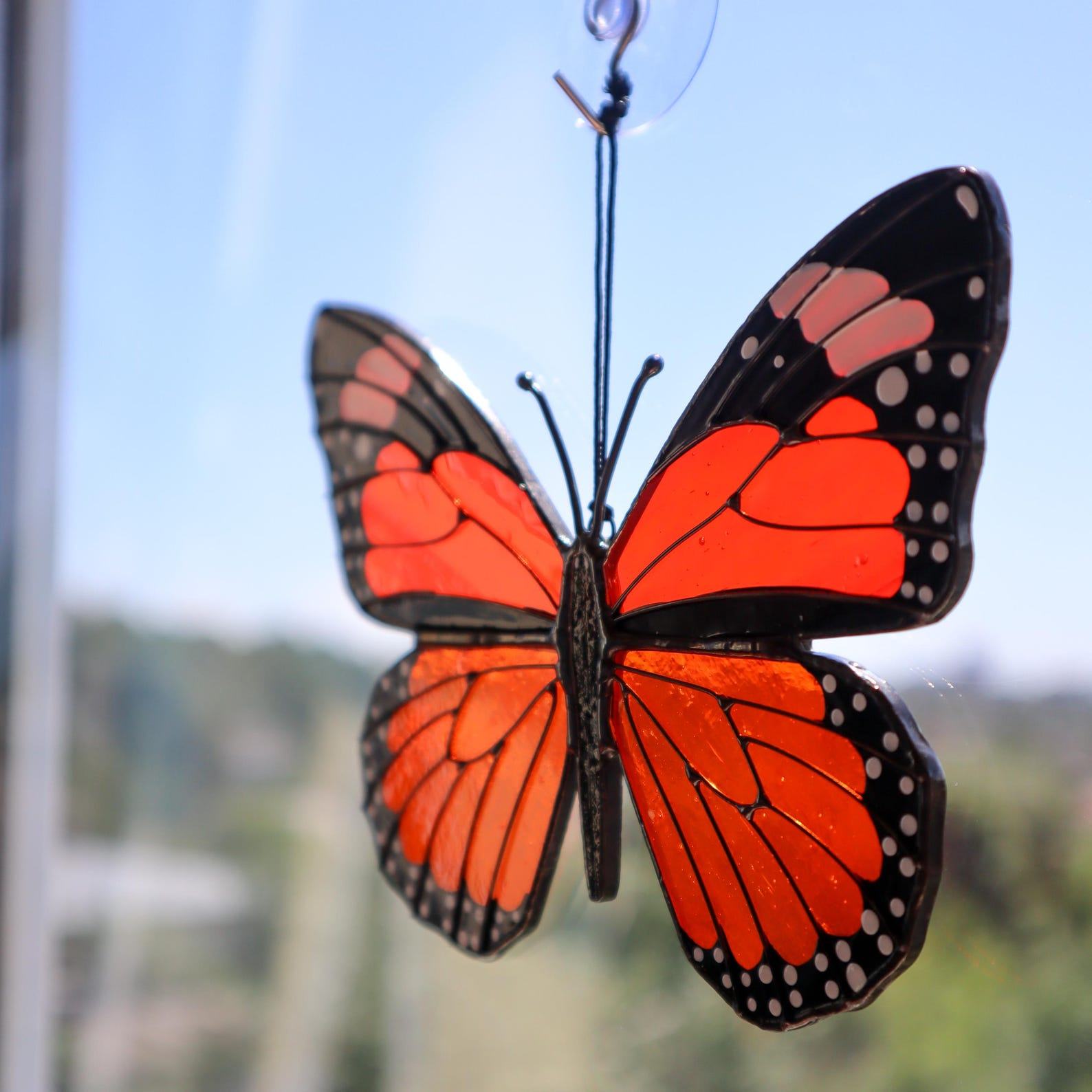Monarch Butterfly Suncatcher – Stained Glass Window Hanging, Handmade Present for Mom, Modern Home Decor