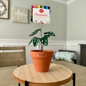 Monstera Adansonii Swiss Cheese Plant in a Handcrafted Photo Stand | 2″ Potted Plant with Hand-Painted Leaves
