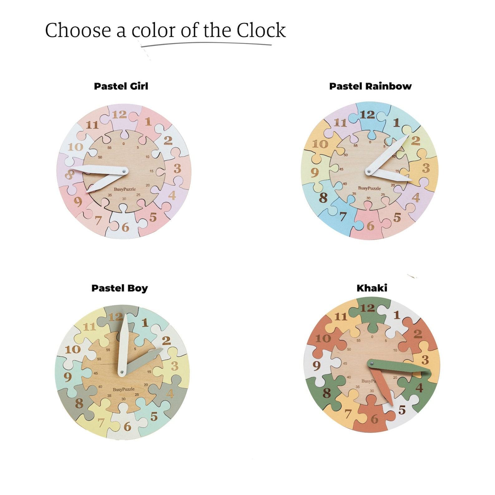 Montessori Clock for Kids – Learn to Tell Time! Wooden Puzzle Toy, Nursery Decor