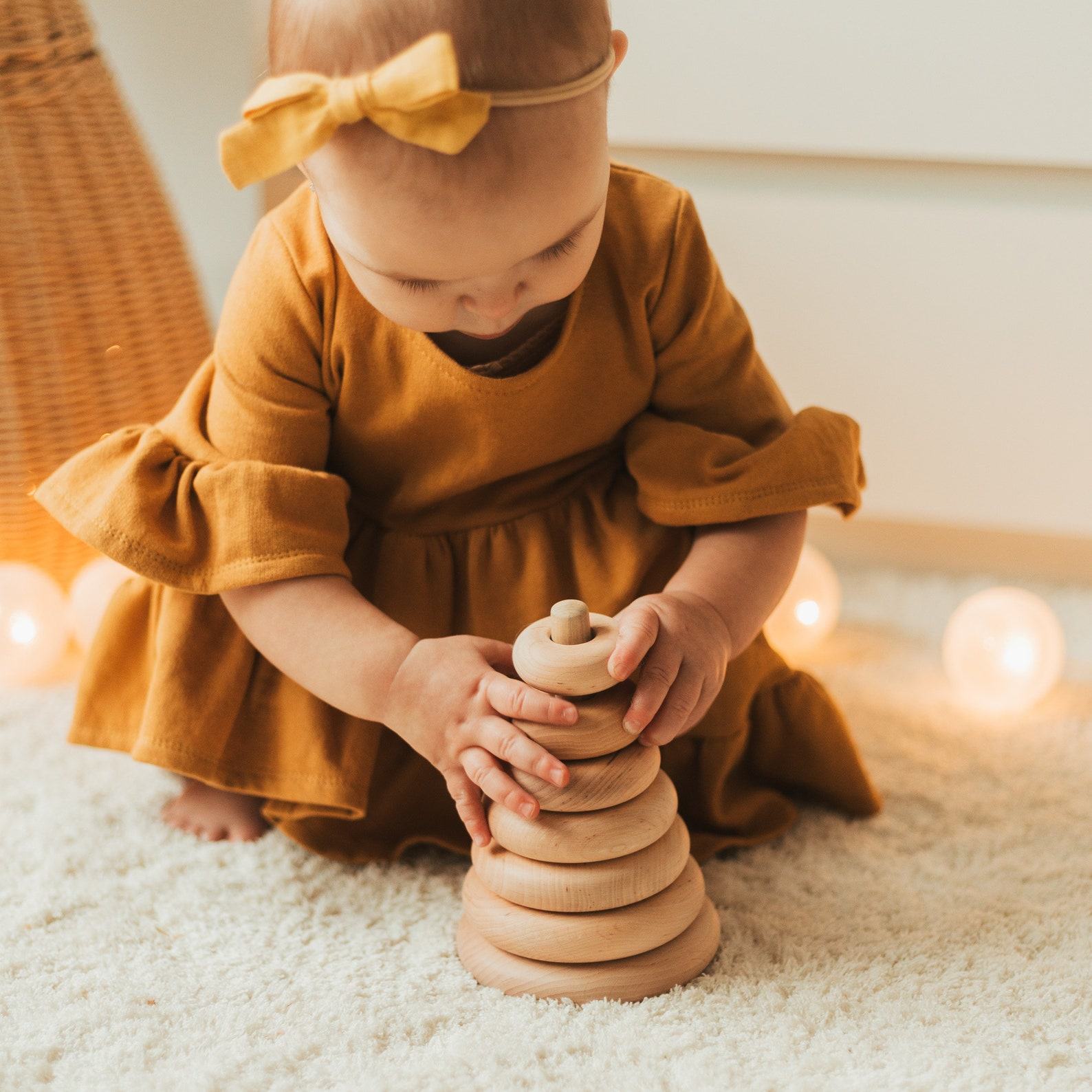Montessori Pyramid Stacker – Personalized Wooden Rings Toy | Eco-Friendly Baby Present, Minimalist Nursery Decor, 1st Birthday
