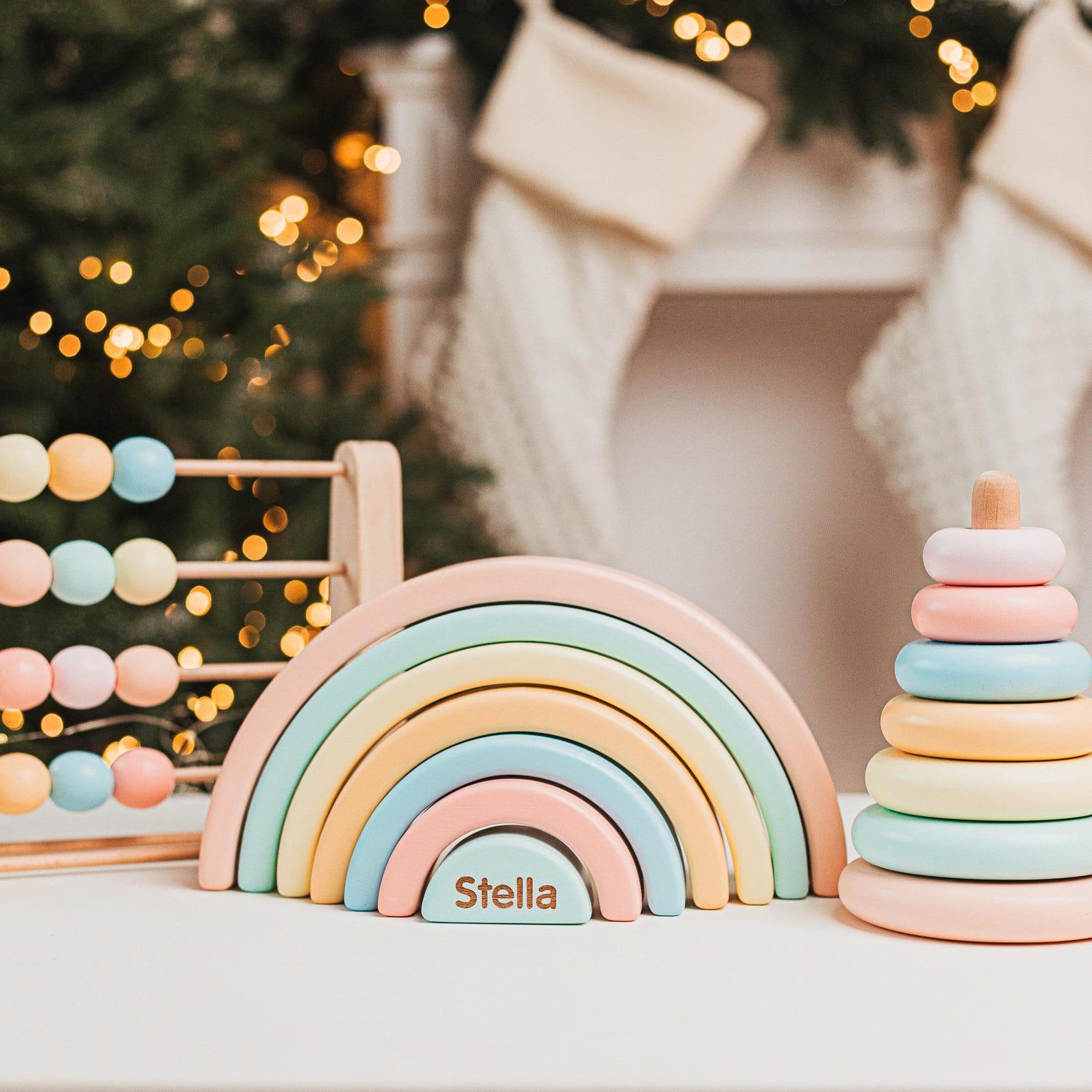 Montessori Stacking Rings for 2 Year Old Girl – Personalized Rainbow Abacus, Sensory Toy & Christmas Present