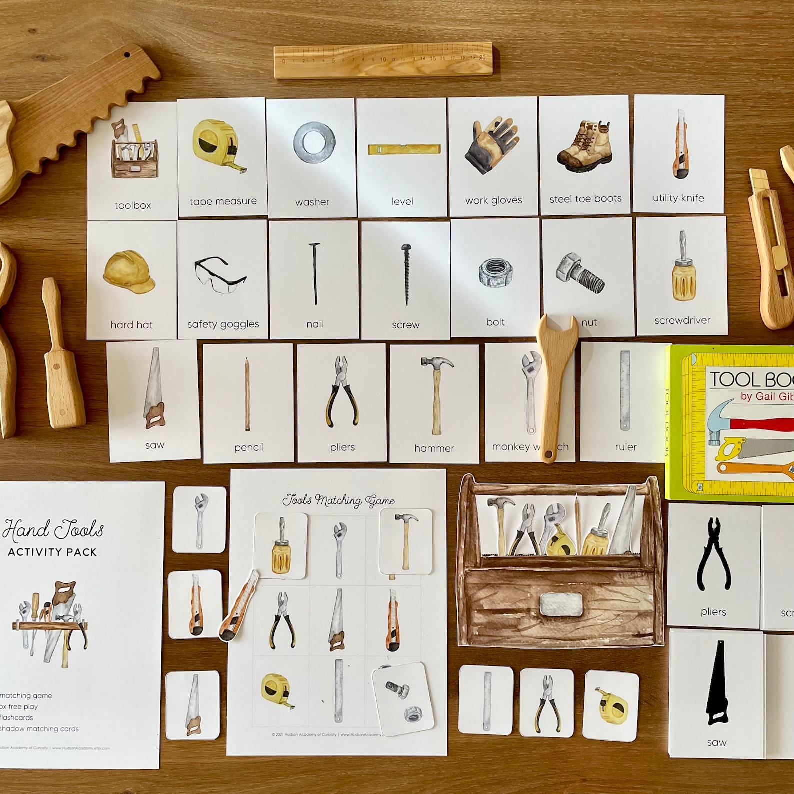 Montessori Tools Learning Pack Printable Flashcards, Three-Part Cards, and Matching Activities for Toddlers - Image 5