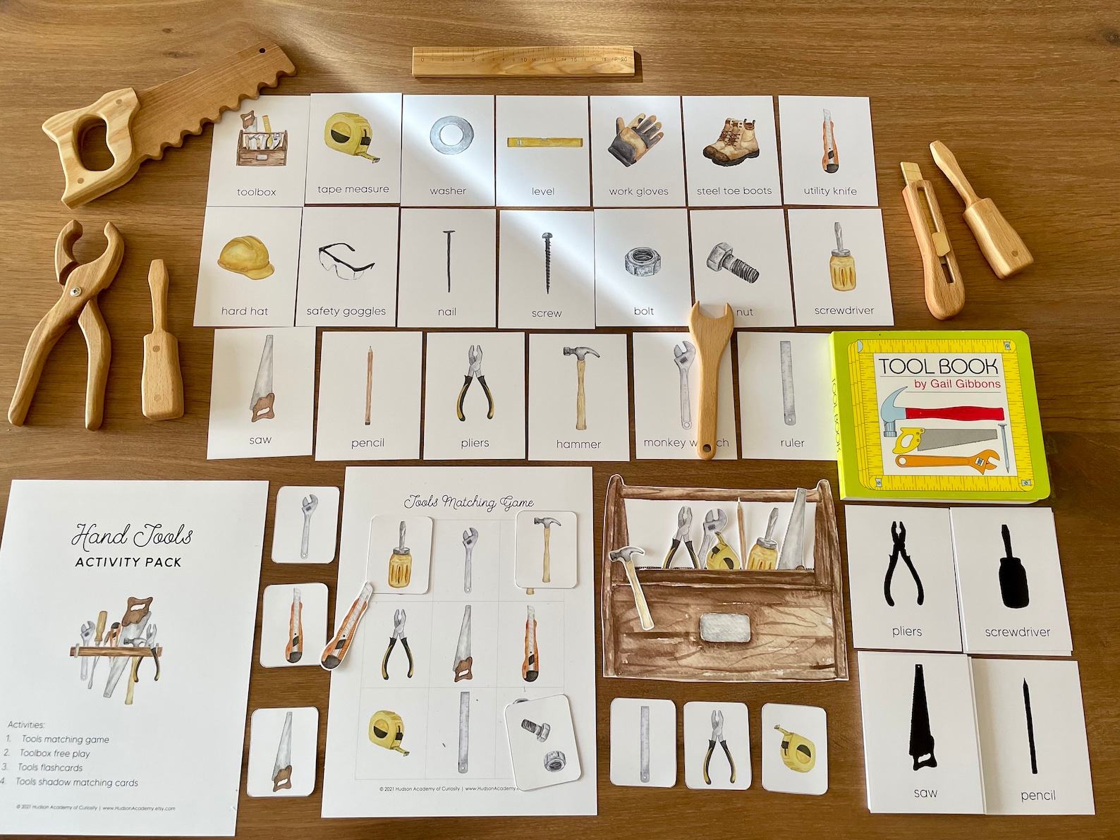 Montessori Tools Learning Pack Printable Flashcards, Three-Part Cards, and Matching Activities for Toddlers - Image 6