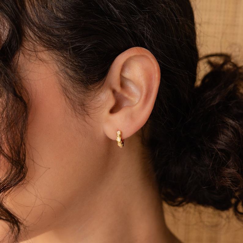 Moonstone Huggie Hoop Earrings Minimalist Gemstone Stacking Earrings for Boho Style