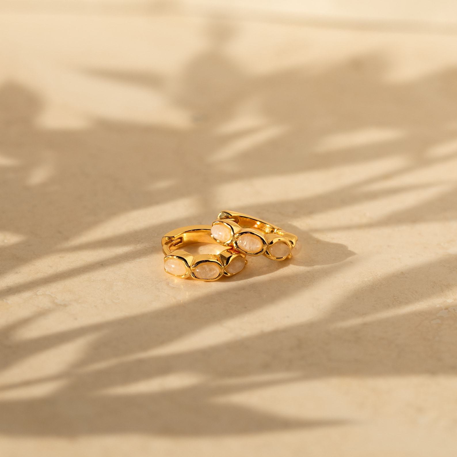 Moonstone Huggie Hoop Earrings Minimalist Gemstone Stacking Earrings for Boho Style