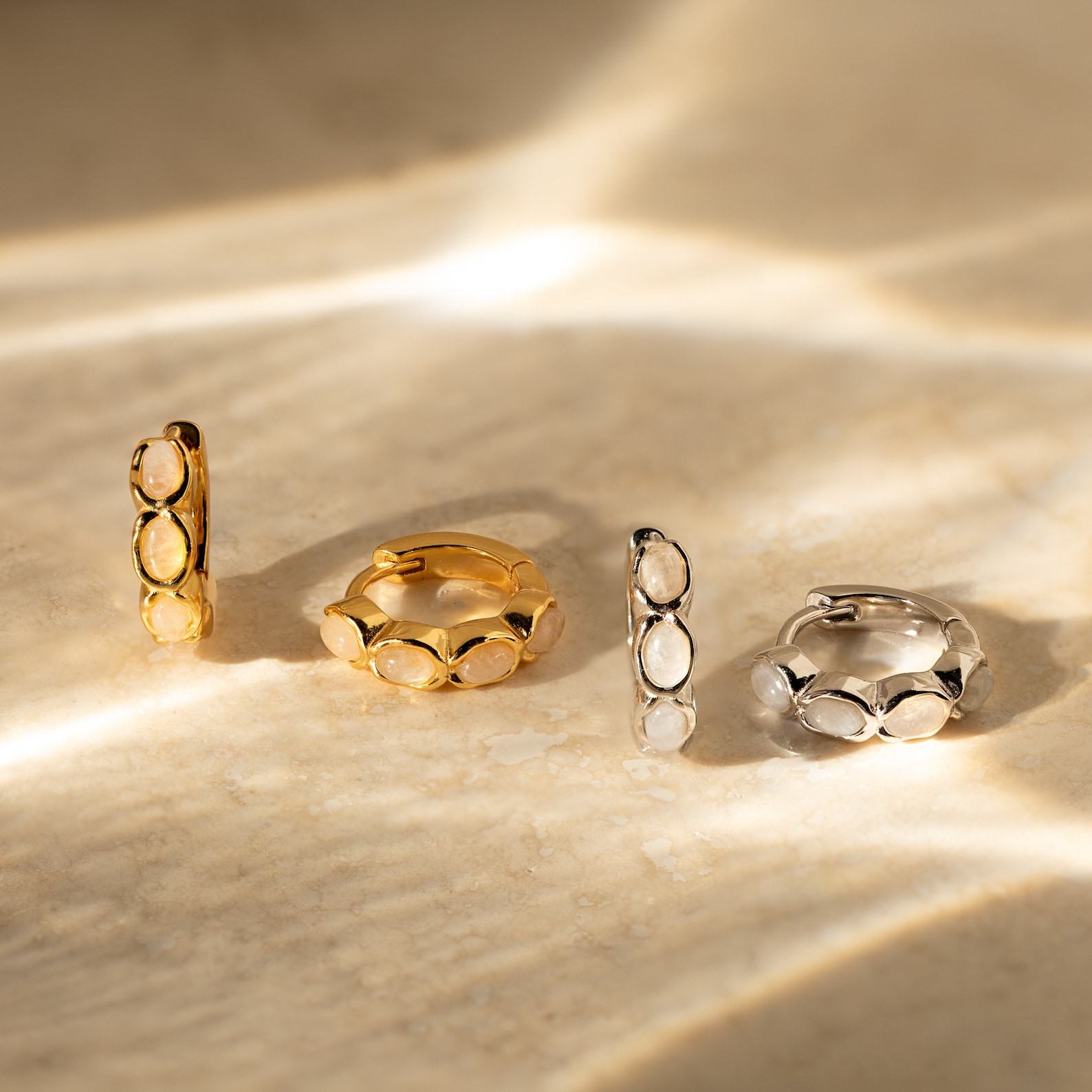 Moonstone Huggie Hoop Earrings Minimalist Gemstone Stacking Earrings for Boho Style