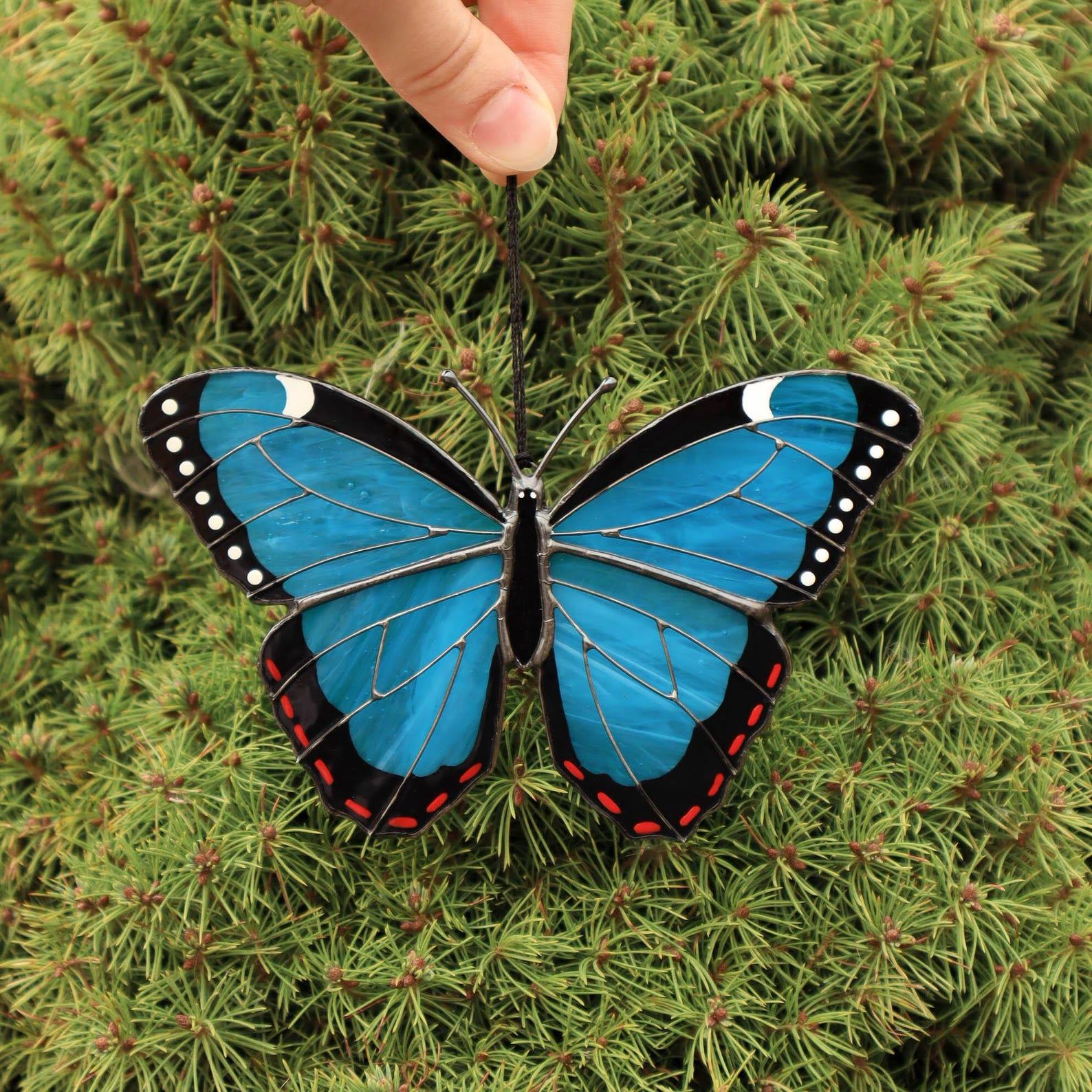 Morpho Butterfly Suncatcher – Stained Glass Window Hanging, Handmade Present for Mom, Unique Home & Garden Decor