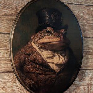 Mr. Toad’s Victorian Portrait Vintage Animal Wall Art, Handmade Wood Plaque with Photo Transfer