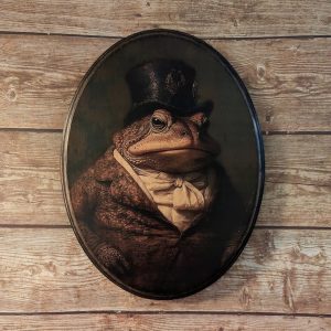 Mr. Toad’s Victorian Portrait Vintage Animal Wall Art, Handmade Wood Plaque with Photo Transfer