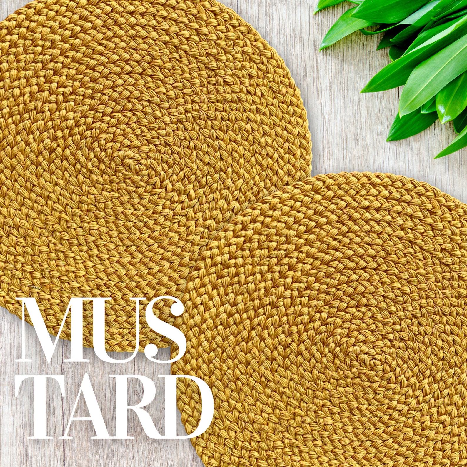 Mustard-Hued Round Placemats Handcrafted Heat-Resistant Straw Wicker Mats for Dining Elegance