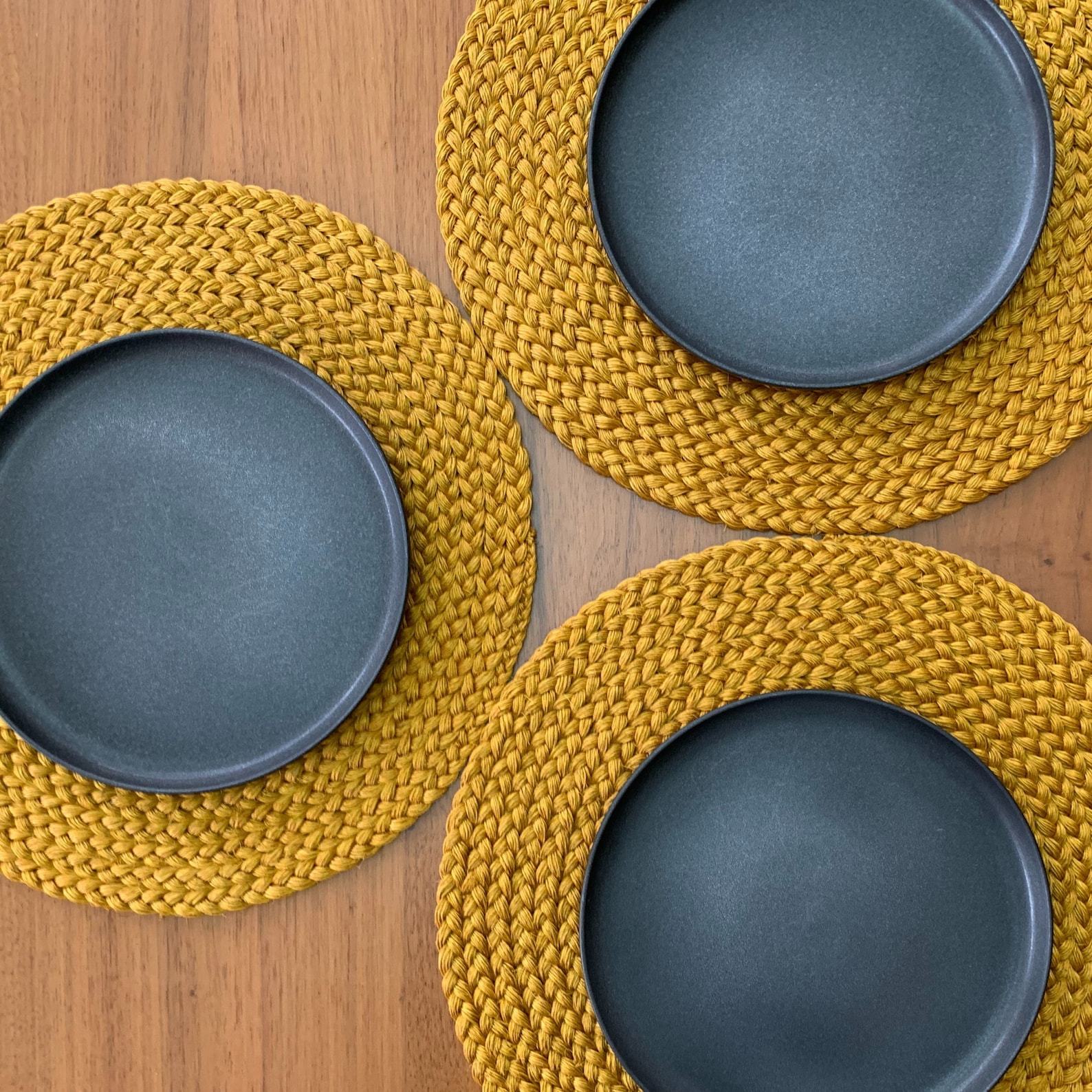 Mustard-Hued Round Placemats Handcrafted Heat-Resistant Straw Wicker Mats for Dining Elegance