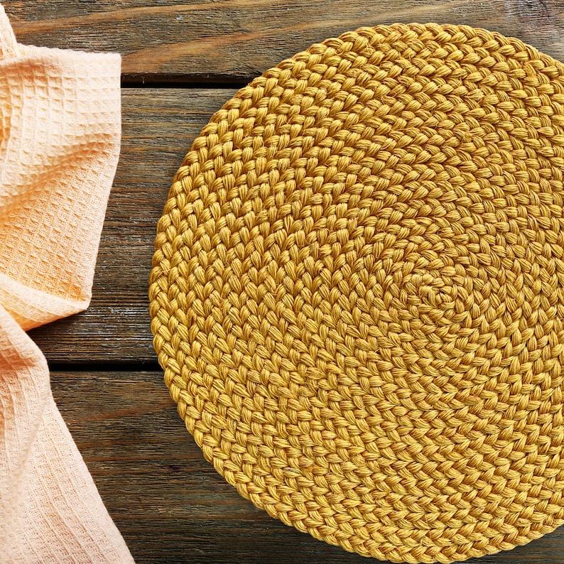 Mustard-Hued Round Placemats Handcrafted Heat-Resistant Straw Wicker Mats for Dining Elegance