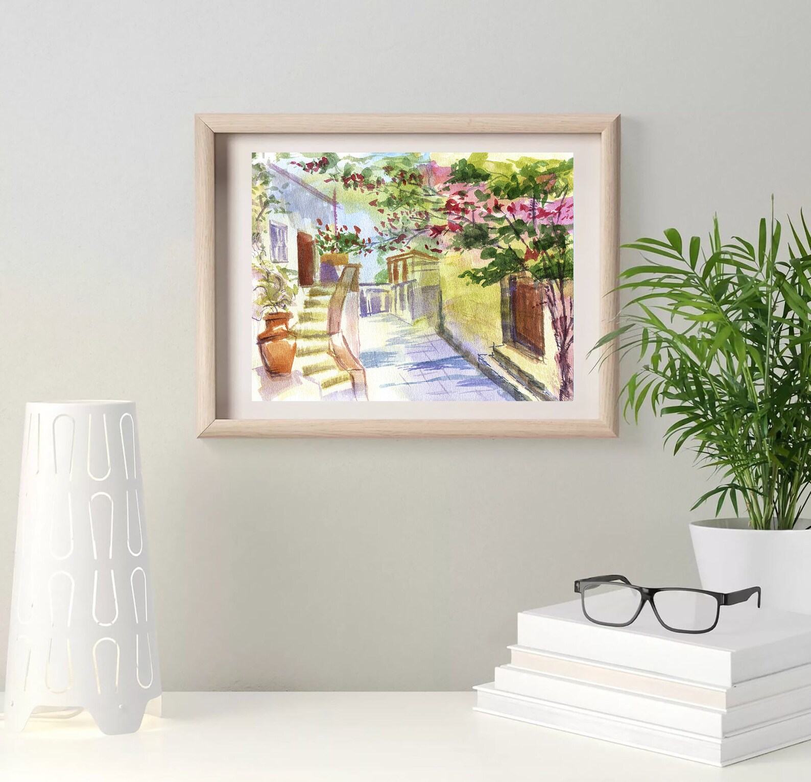 Mykonos Painting Capture the Enchanting Beauty of Greece with MikashArt’s Original Watercolor Print - Image 2