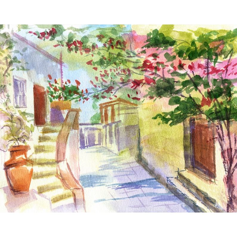 Mykonos Painting Capture the Enchanting Beauty of Greece with MikashArt’s Original Watercolor Print