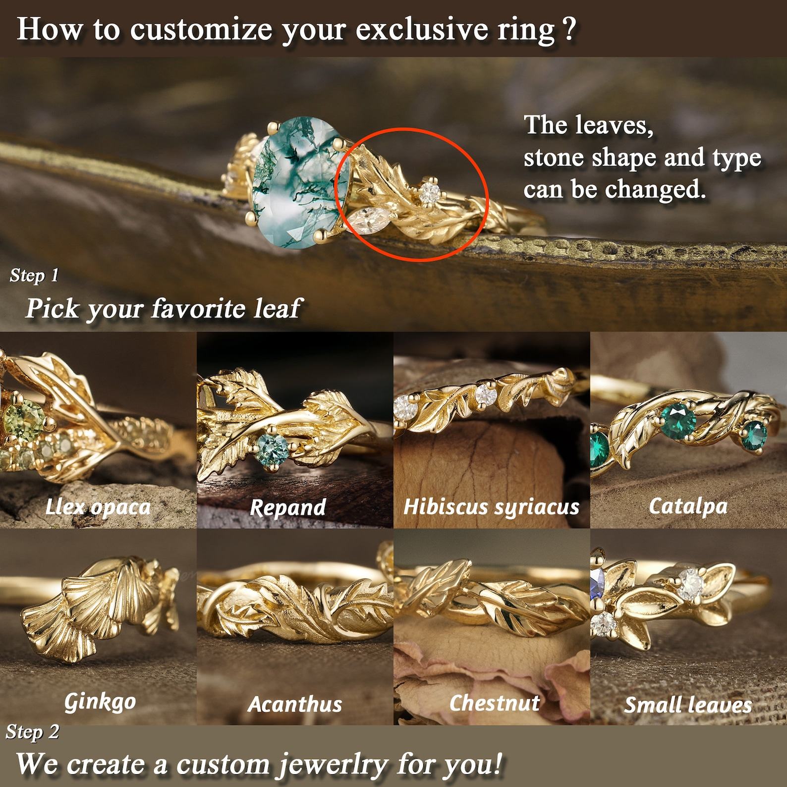 Nature’s Embrace Vintage Pear Cut Green Sapphire Engagement Ring Set with Leaf-Inspired Wedding Band