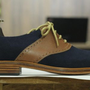 Navy & Brown Two-Tone Saddle Shoes – Handmade Leather Dress Casual Lace-Ups for Men