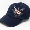Navy Blue Baseball Cap with Embroidered Floral Brim – Stylish Accessory for Women