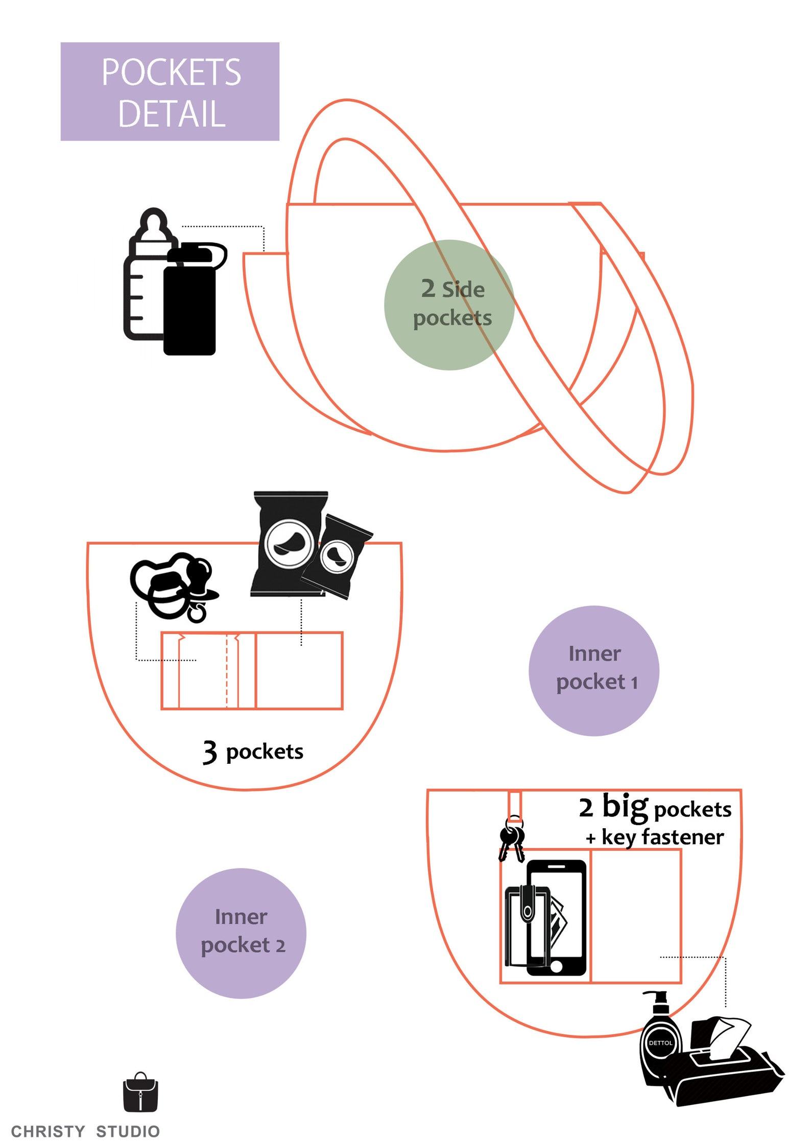 Navy Blue Canvas Hobo Diaper Bag with Zipper Vegan Travel Messenger Bag, Personalized Baby Shower Item Set – No. 101 RENEE - Image 5