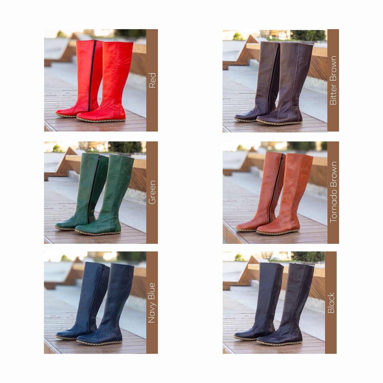 Navy Blue Leather Earthing Horse Boots – Handmade Grounding Copper Rivet Long Boots