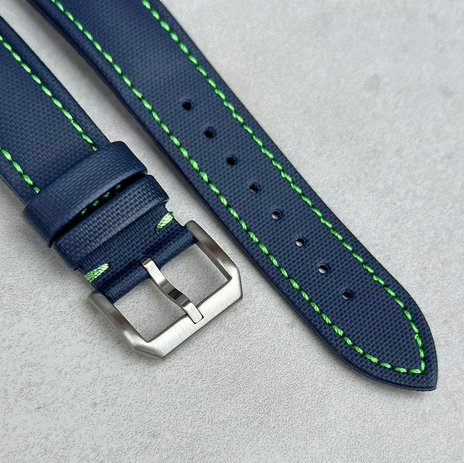 Navy Blue Sailcloth Watch Strap Padded, Leather-Backed, Quick-Release, 20mm/22mm
