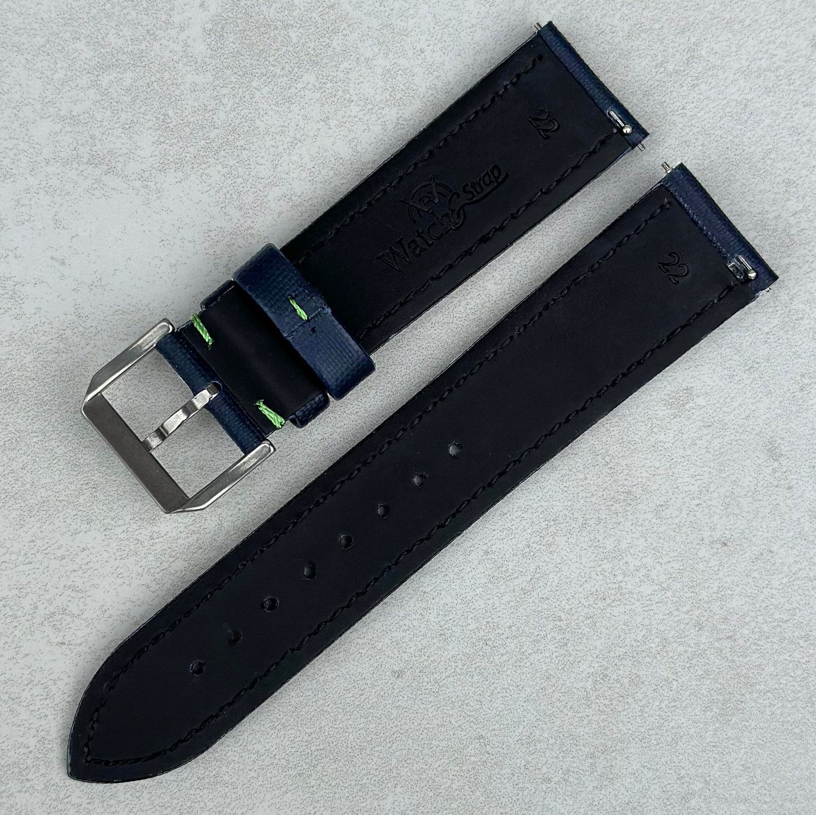 Navy Blue Sailcloth Watch Strap Padded, Leather-Backed, Quick-Release, 20mm/22mm