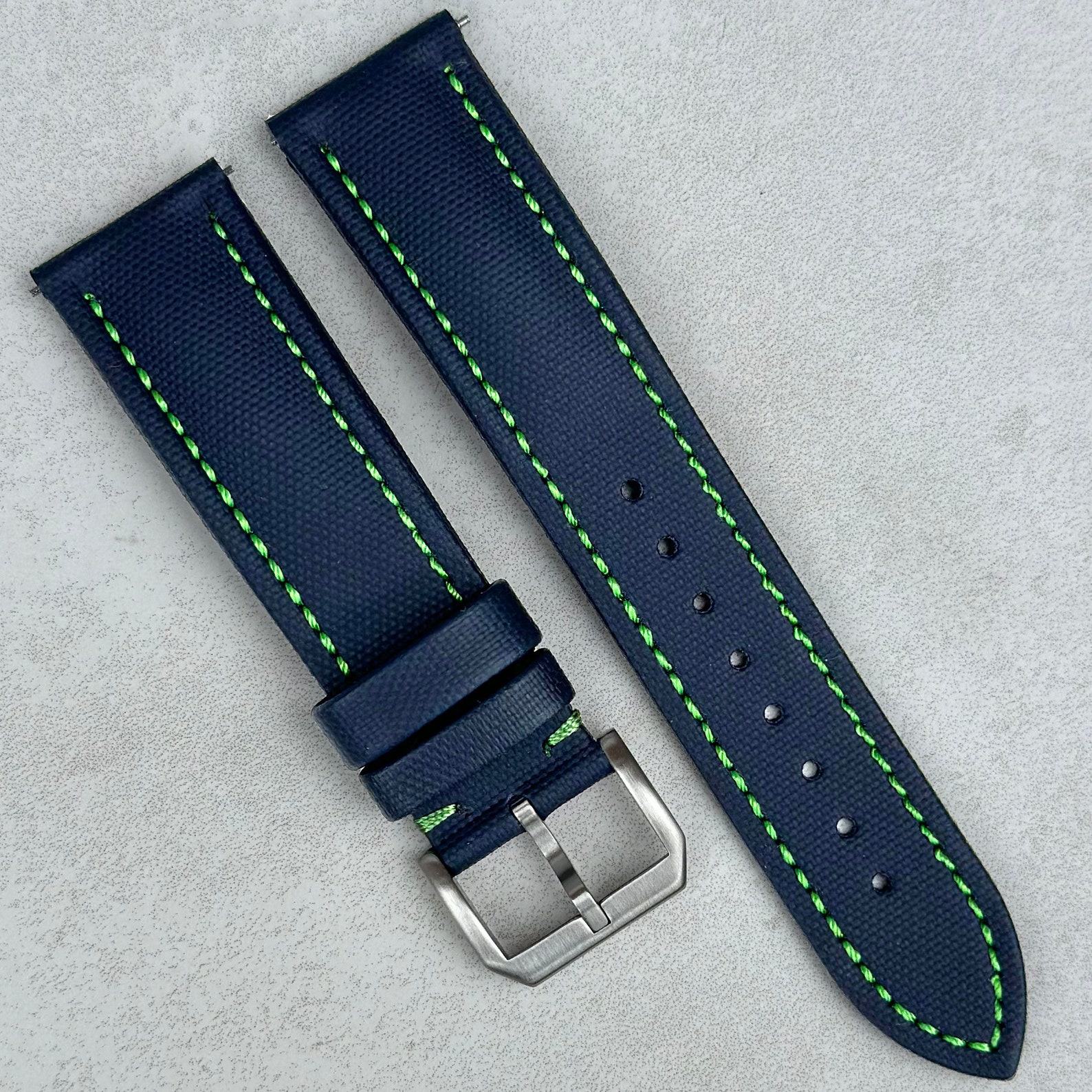 Navy Blue Sailcloth Watch Strap Padded, Leather-Backed, Quick-Release, 20mm/22mm