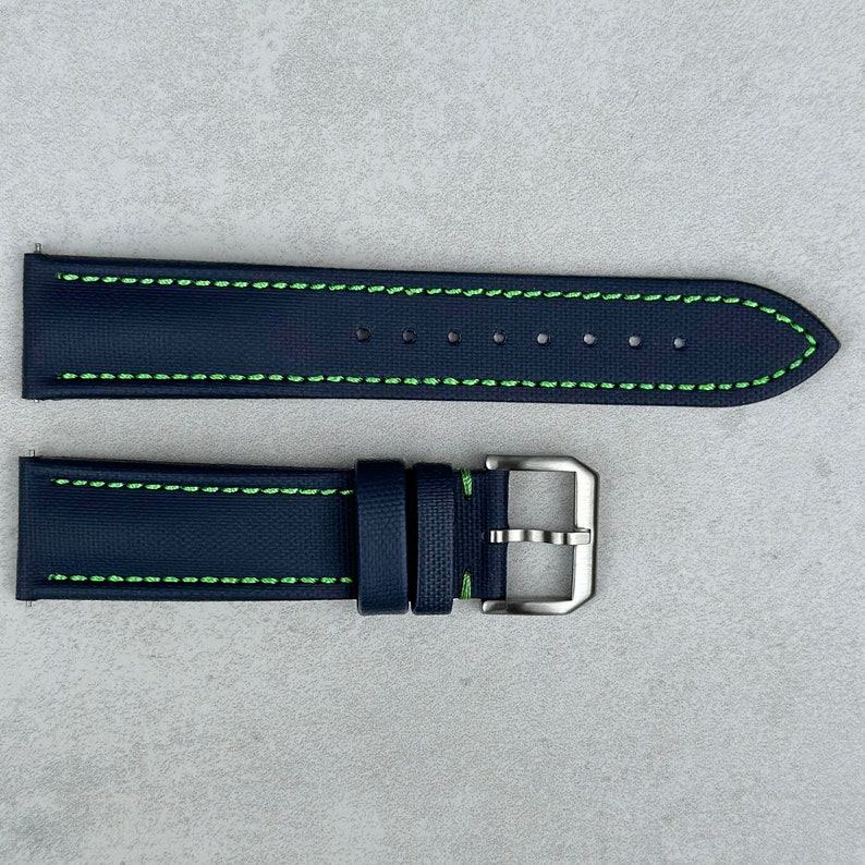Navy Blue Sailcloth Watch Strap Padded, Leather-Backed, Quick-Release, 20mm/22mm