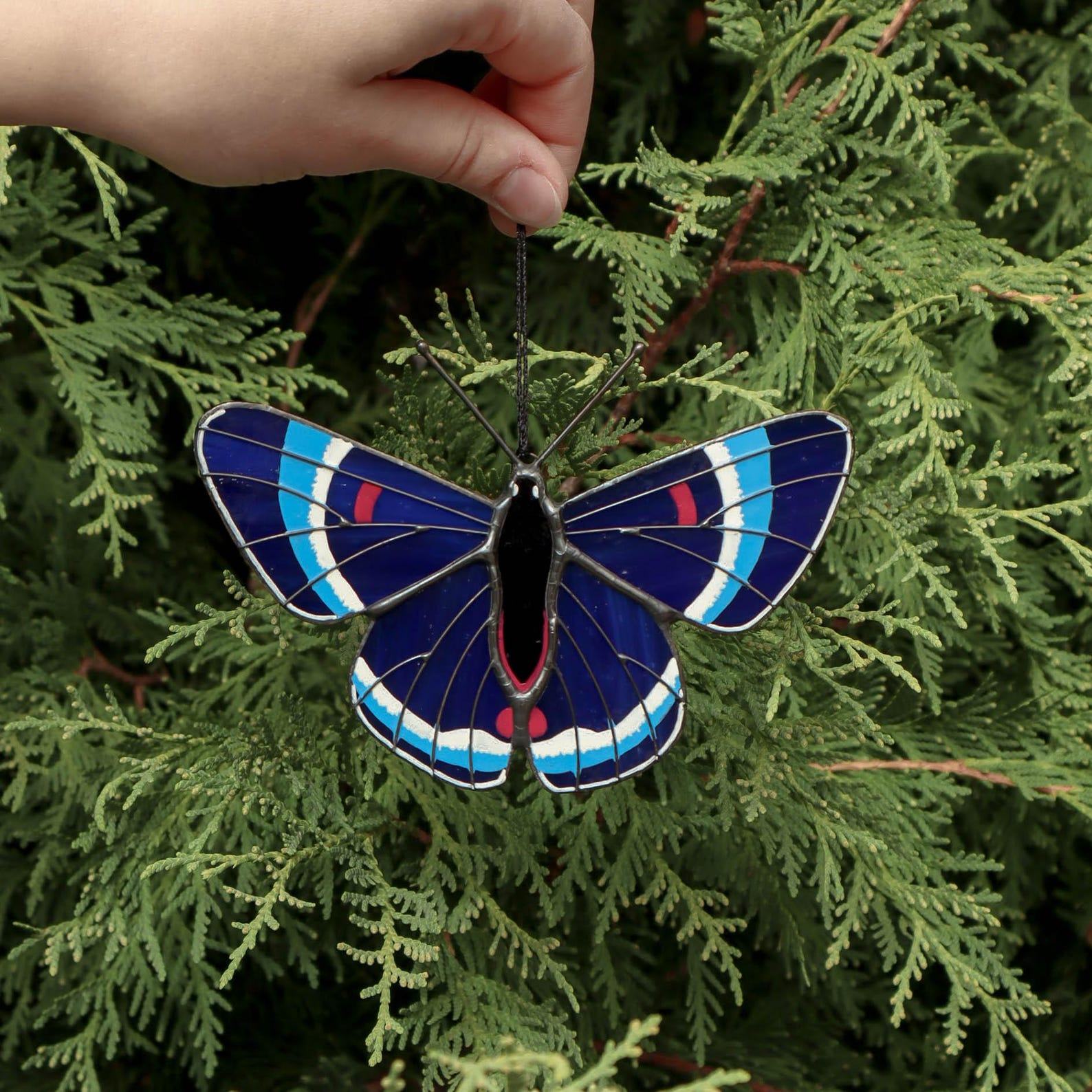 Necyria Bellona Butterfly Suncatcher – Stained Glass Ornament, Handmade Holiday Decor & Garden Art