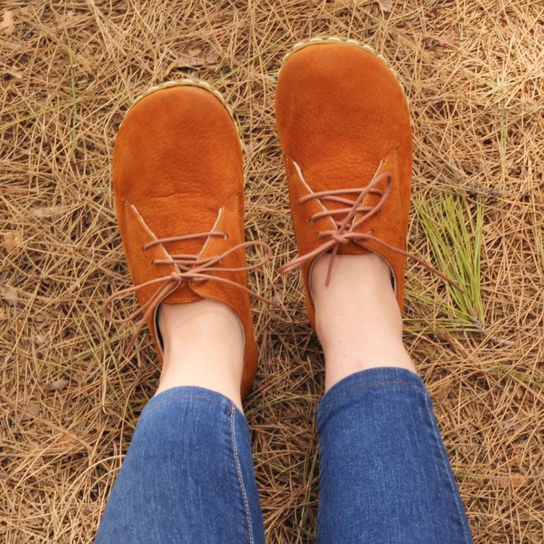 Nefes Women’s Brown Nubuck Oxford Shoes – Handmade Barefoot Lace-Ups