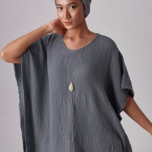 NO.246 Women’s Minimalist Loose Kaftan Top Effortless Comfort in Natural Fibers
