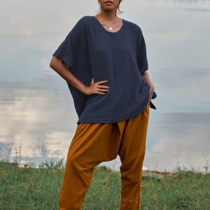 NO.246 Women’s Minimalist Loose Kaftan Top Effortless Comfort in Natural Fibers