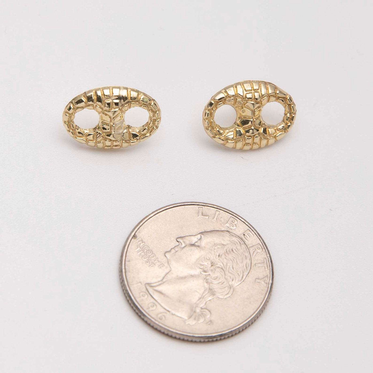 Nugget Design Puffed Mariner Link Stud Earrings in 10K Yellow Gold A Timeless Treasure for Everyday Elegance