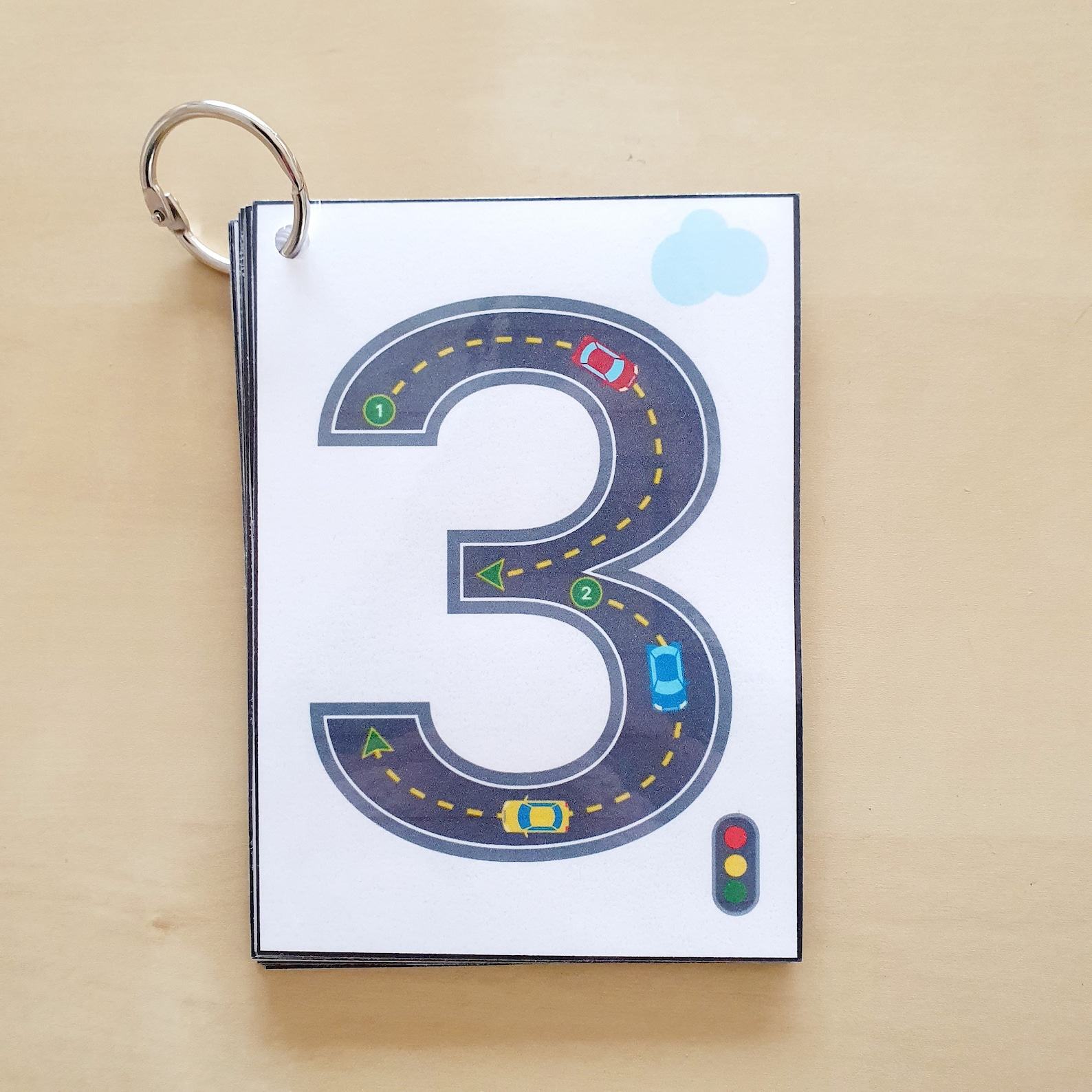 Number Tracing Flashcards Cars & Roads Printable for Counting, Montessori, Homeschool, Preschool, Kindergarten (Digital Download)